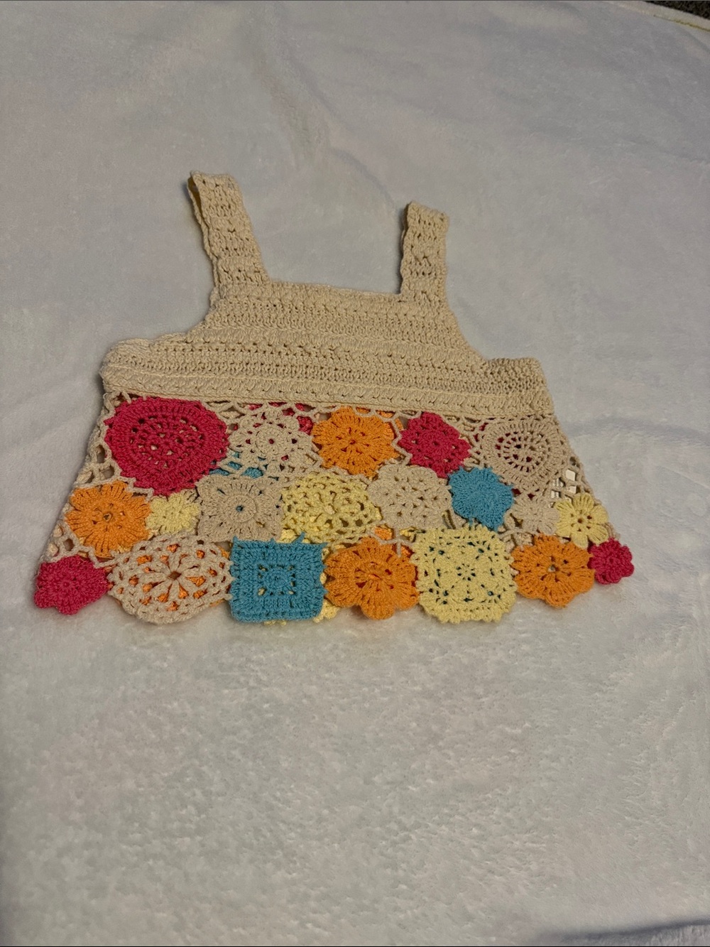 Zara Crochet Tank Top in Cream with Pink, Orange, Yellow & Blue Accents